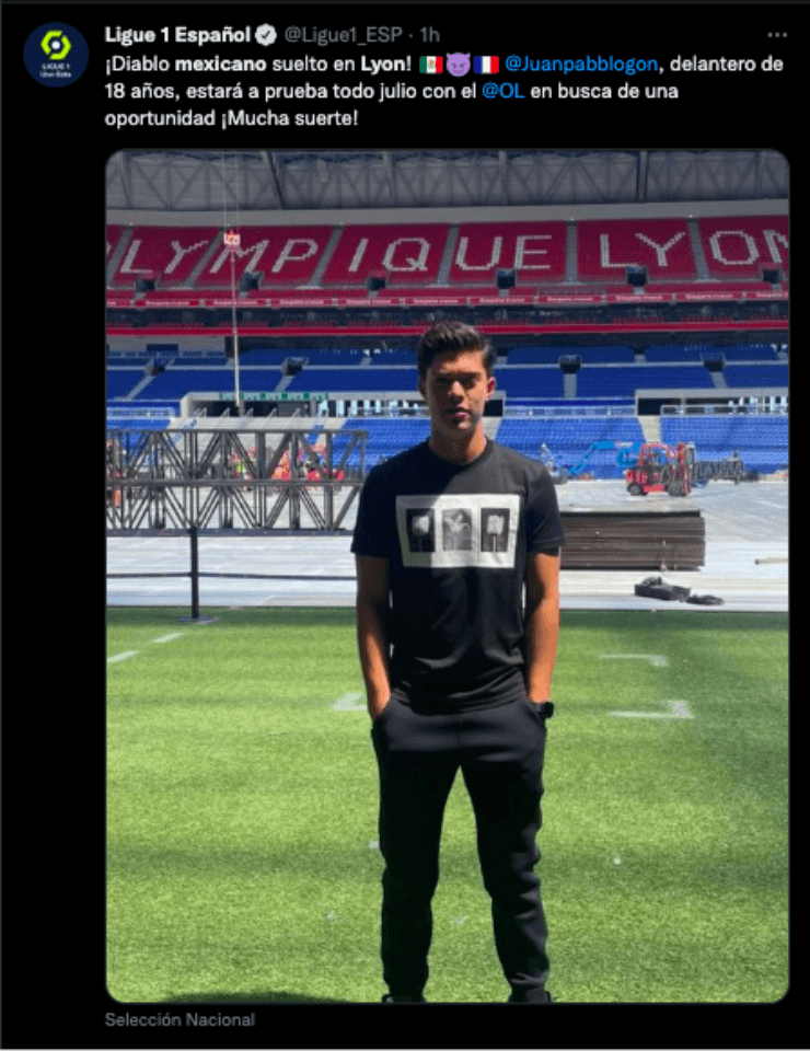 Juan Pablo González estará a prueba con Lyon | Twitter: @Ligue1_ESP