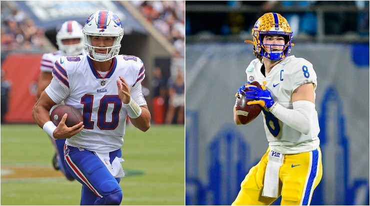 Mitchell Trubisky (left) and Kenny Pickett. (Jonathan Daniel- Logan Whitton/Getty Images)