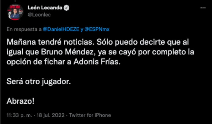 León Lecanda asegura que se cayó Adonis Frías a Cruz Azul | Twitter