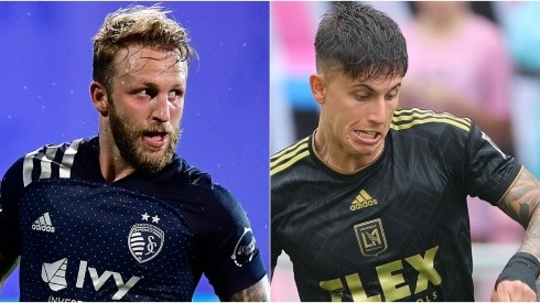 Johnny Russell of Sporting Kansas City and Brian Rodríguez of Los Angeles FC