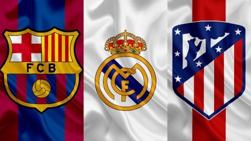 Escudos de Barcelona, Real Madrid, Atlético.