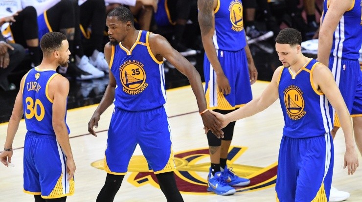 Stephen Curry, Kevin Durant y Klay Thompson (Foto: Getty Images)