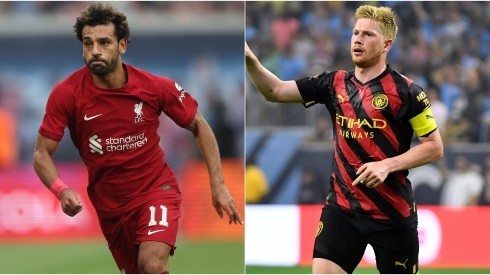 Mohamed Salah of Liverpool and Kevin De Bruyne of Manchester City