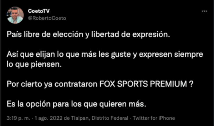 Postura de trabajador de Fox Sports sobre su plataforma | Twitter