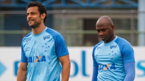Fred e Sassá em treinamento na Toca, em 2018 - Foto: Vinnicius Silva/Cruzeiro