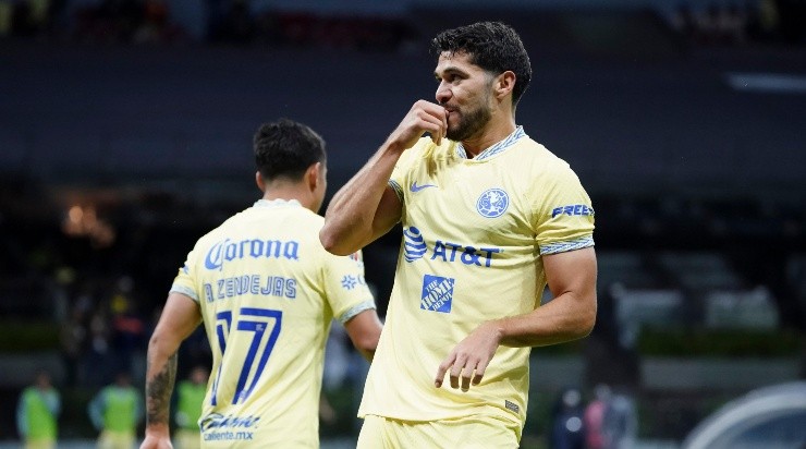 Ciudad de Mexico, 7 de agosto de 2022. Henry Martín en festejo de gol, durante el partido de la jornada 7 del torneo Apertura 2022 de la Liga BBVA MX, entre las Águilas del America y los Bravos de FC Juárez, celebrado en el estadio Azteca. Foto: Imago7/ Rafael Vadillo