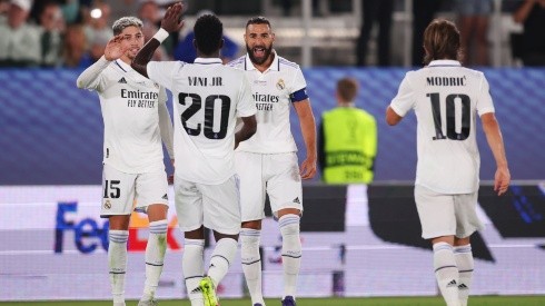 Karim Benzema celebrates his goal against Frankfurt in the Super Cup 2022