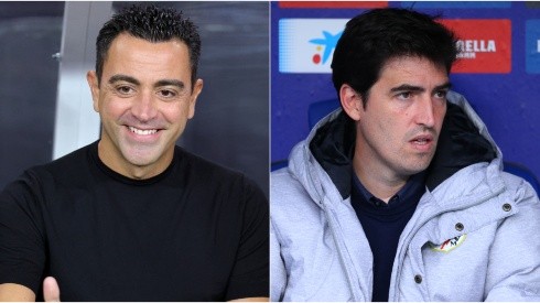 Xavi of Barcelona and Andoni Iraola of Rayo Vallecano