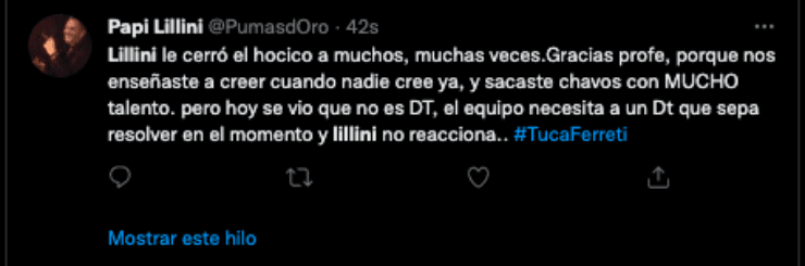 Aficionados de Pumas molestos con Lillini | Twitter
