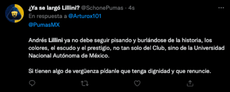 Aficionados de Pumas molestos con Lillini | Twitter