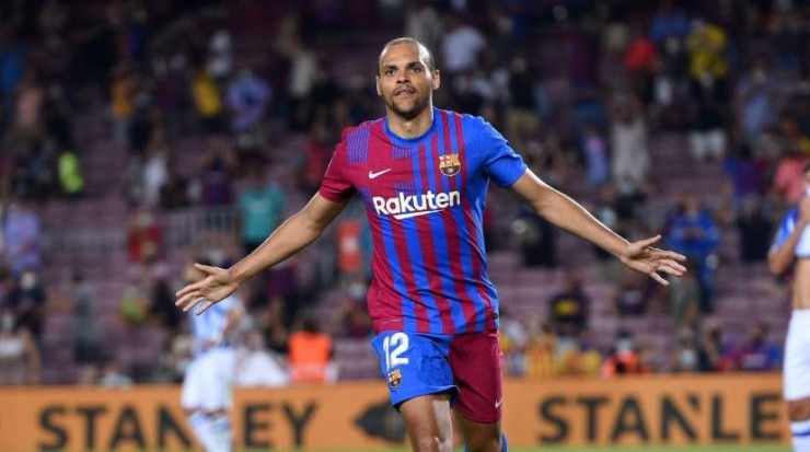 Agosto 2021, el último gol de Braithwaite en el Barcelona. (Getty)