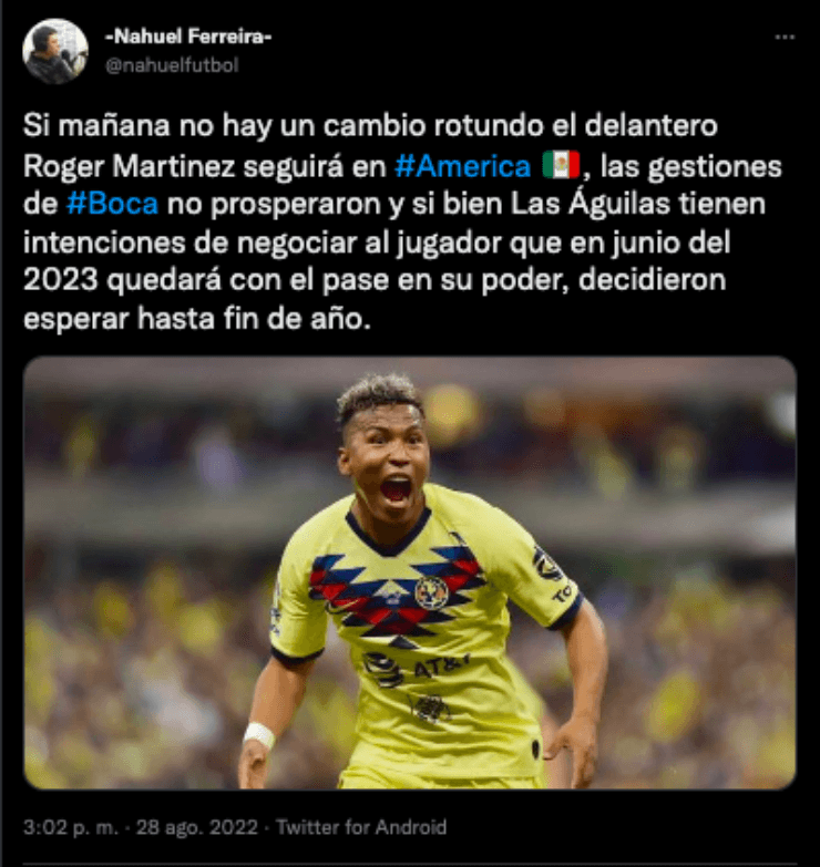 América no vendería a Roger Martínez | Twitter