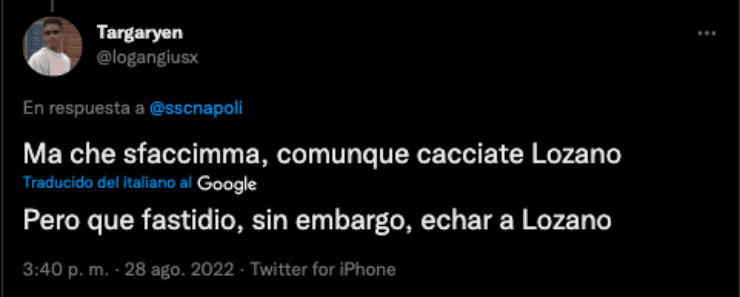 Fans del Napoli, molestos con Chucky Lozano | Twitter