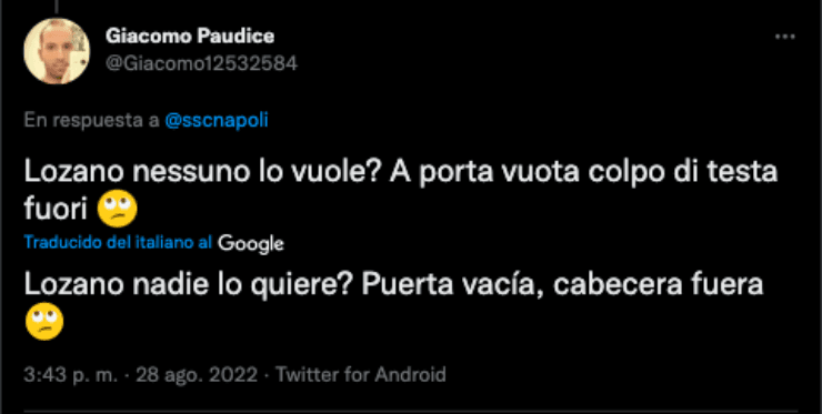Fans del Napoli, molestos con Chucky Lozano | Twitter