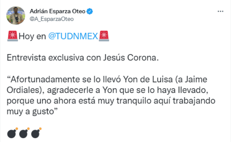 Jesús Corona, duro contra Jaime Ordiales