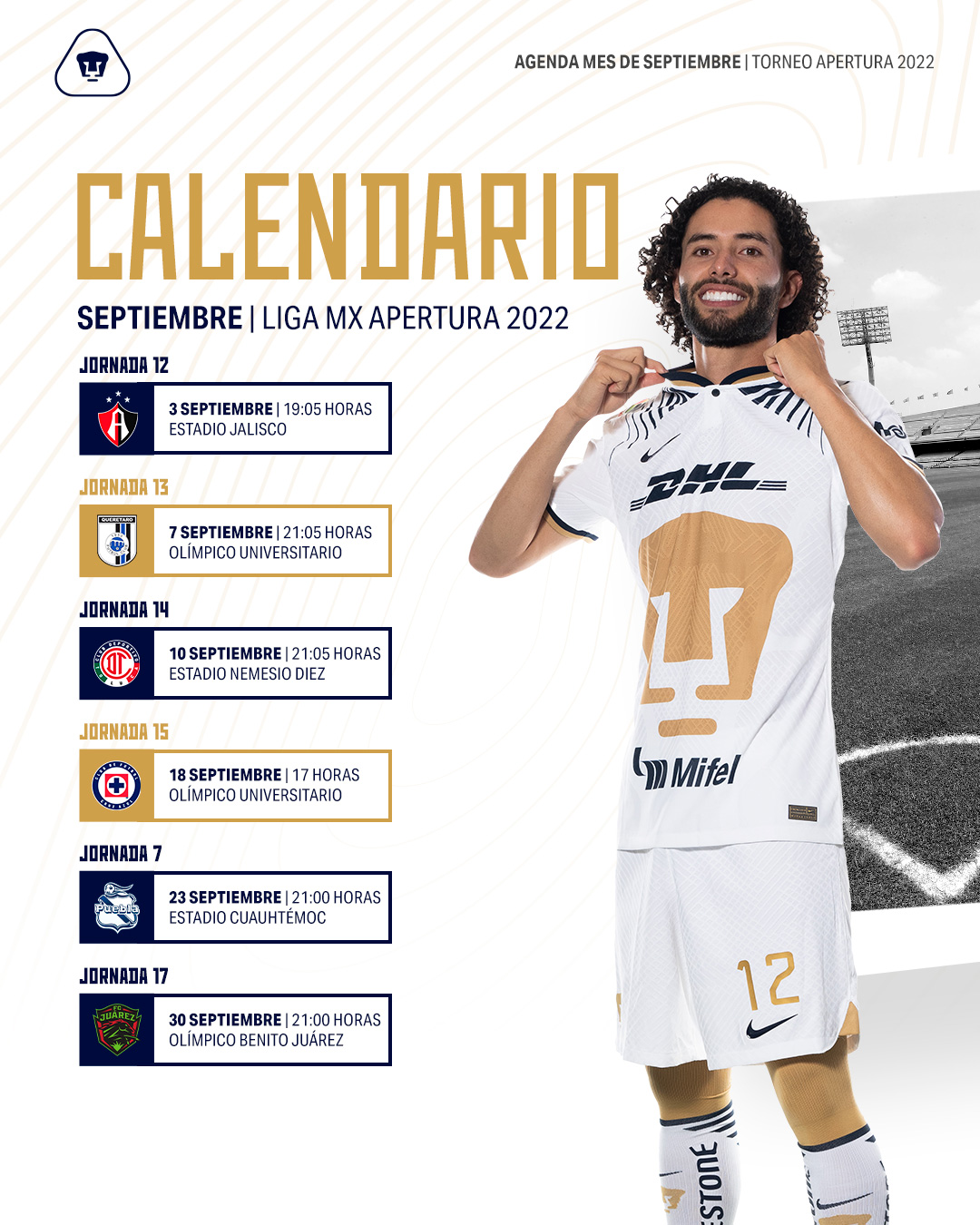 Así se ve el calendario de Pumas este mes (@PumasMX)