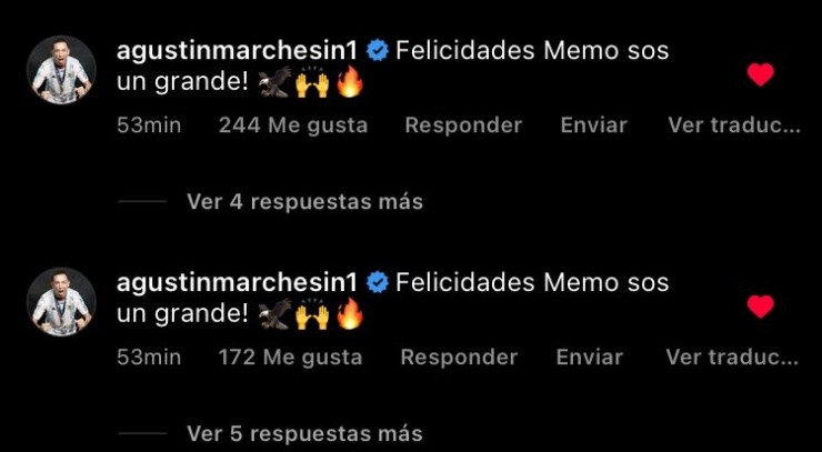 Agustín Marchesín felicitando a Memo Ochoa | Instagram