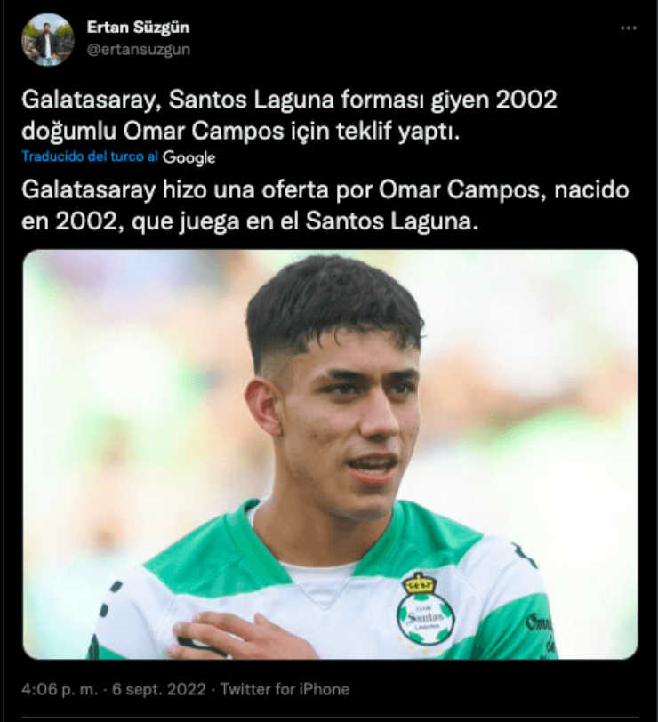 Omar Campos podría marcharse a Galatasaray | Twitter