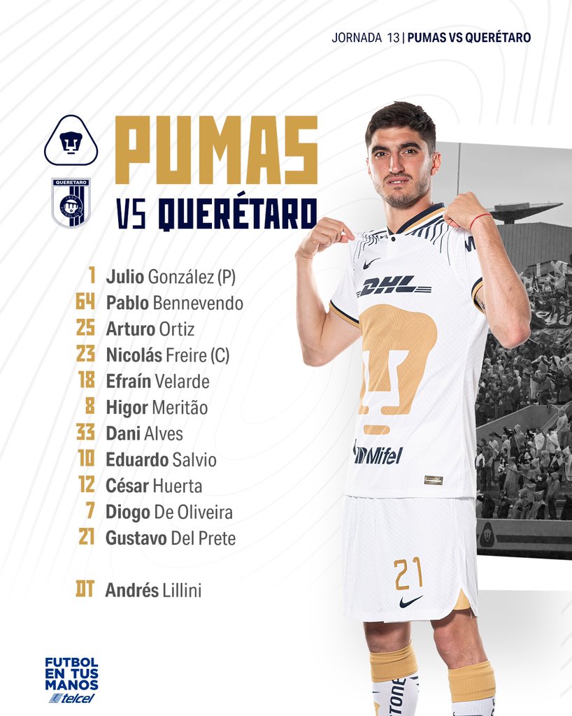 El 11 de Pumas para enfrentar a Querétaro (@PumasMX)