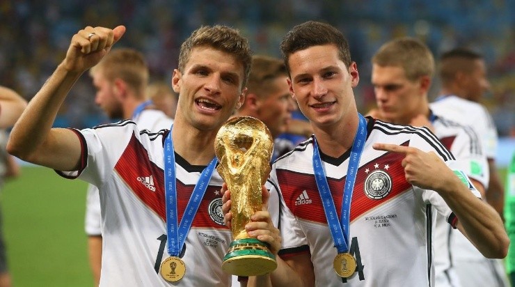 Thomas Mueller and Julian Draxler of Germany (Photo by Julian Finney/Getty Images)