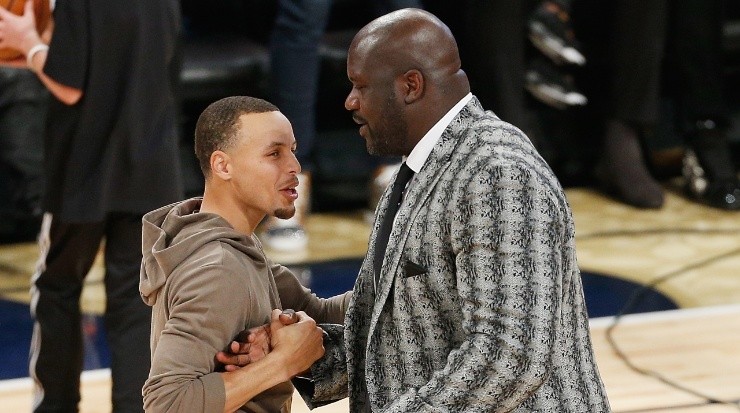 Stephen Curry y Shaquille O&#039;Neal. (Jonathan Bachman/Getty Images)
