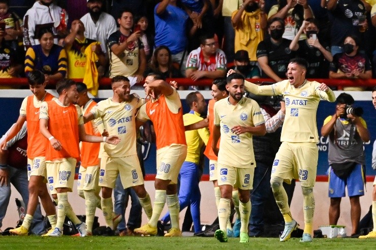 Aguascalientes, Aguascalientes, 10 de septiembre de 2022. Emilio Lara en festejo de gol, durante el partido de la jornada 14 del torneo Apertura 2022 de la Liga BBVA MX, entre los Rayos del Necaxa y las Águilas del America, celebrado en el estadio Victoria. Foto: Imago7/ Sebastian Laureano Miranda