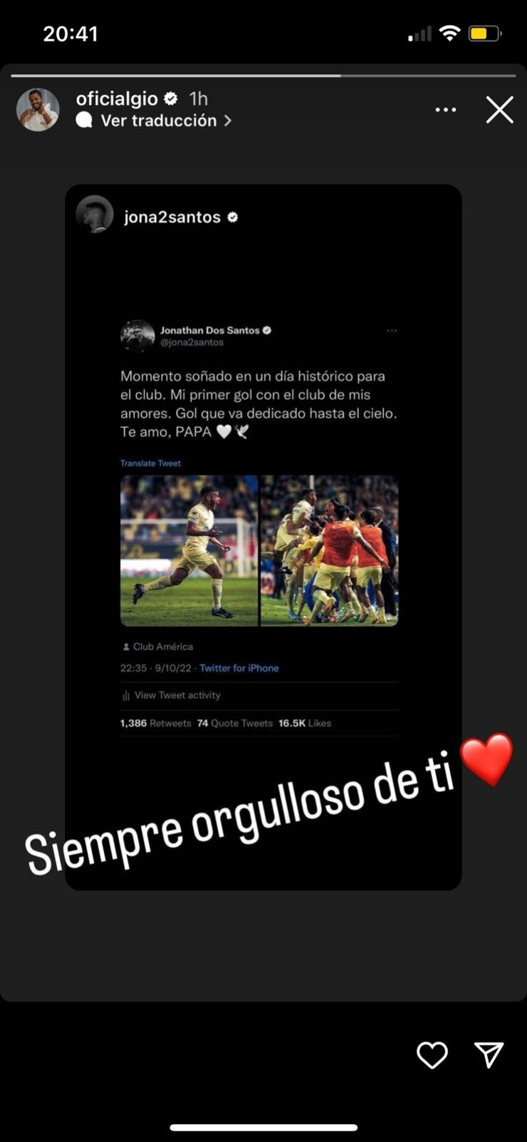 Tuit de Giovani dos Santos felicitando a su hermano | Twitter