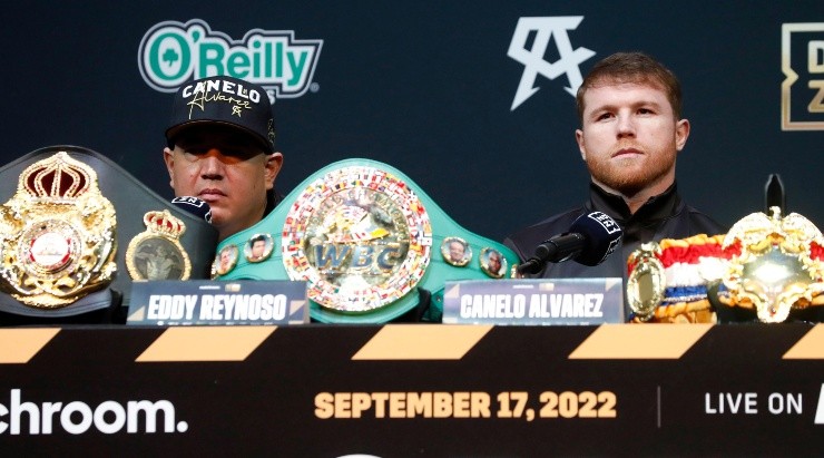 Canelo, desafiante en la conferencia previa al combate. (Getty Images)