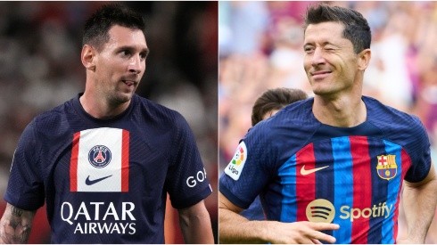 Lionel Messi of PSG and Robert Lewandowski of Barcelona