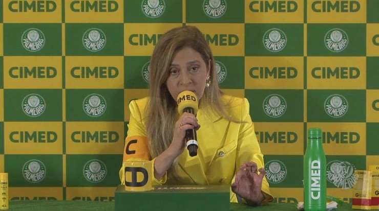 Leila explicou como andam as dívidas do Palmeiras com a Crefisa nesta terça-feira (27). Foto: Divulgação TV Palmeiras