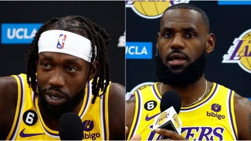 Patrick Beverley and LeBron James of the Los Angeles Lakers