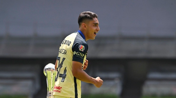 Ciudad de Mexico, 21 de mayo de 2022  Santiago Naveda durante el partido de vuelta de la Final del Torneo Grita Mexico Clausura 2022 de la Liga BBVA MX categoría Sub20, entre las Águilas del America y los Tigres de la UANL, celebrado en el estadio Azteca. Foto: Imago7/ Etzel Espinosa