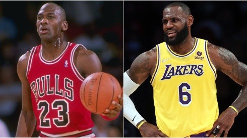 Michael Jordan as a Chicago Bulls player, and LeBron James of the Los Angeles Lakers