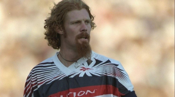 Alexi Lalas of the New England Revolution looks on during a game against the Los Angeles Galaxy at the Rose Bowl in Pasadena, California. The Galaxy won the game, 1-0. Mandatory Credit: Jed Jacobsohn /Allsport