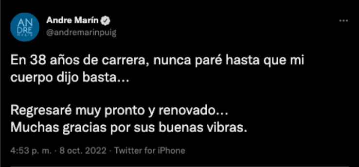 Tuit de André Marín | Twitter