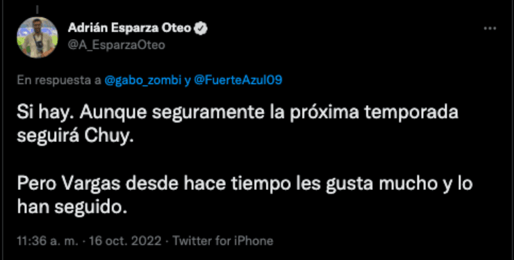 Adrián Esparza sobre Camilo Vargas | Twitter