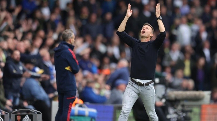 Leeds United Manager Jesse Marsch reacts during the Premier League match between Leeds United and Arsenal FC (Photo by Alex Pantling/Getty Images)