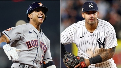 Jeremy Peña of the Houston Astros and Gleyber Torres of the New York Yankees