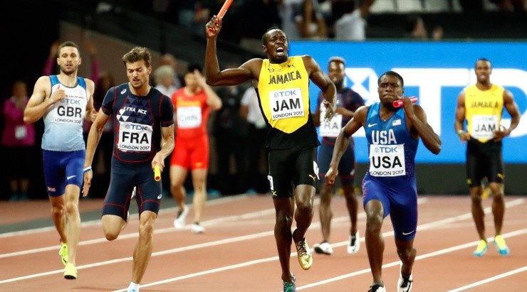 La última carrera de Bolt, en la posta 4×100 del Mundial 2017 (Getty)