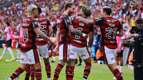 Flamengo en festejo de gol del título de la Copa Libertadores.