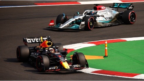 Max Verstappen and George Russell during qualifying of the F1 Grand Prix of Mexico