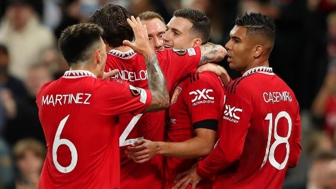 Manchester United en festejo de gol.