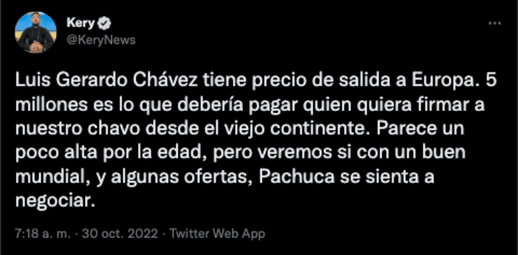 Luis Chávez podría ir a Europa | Twitter