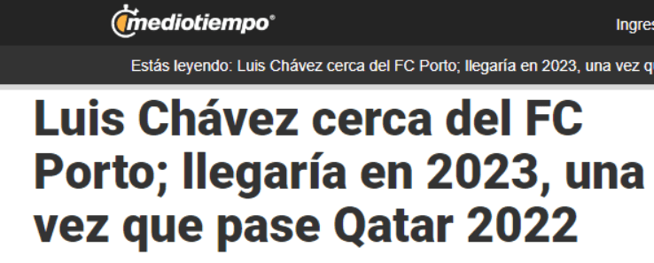 Chávez se iría al Porto tras el Mundial. Créditos: Mediotiempo