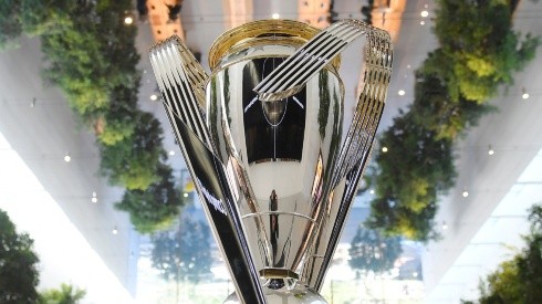 The MLS Cup trophy at the Banc of California Stadium