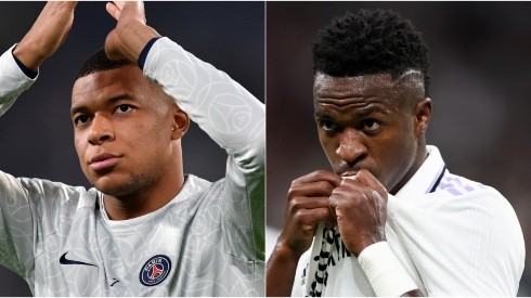Kylian Mbappe of PSG and Vinicius of Real Madrid