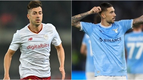 Stephan El Shaarawy of AS Roma (L) and Mattia Zaccagni of Lazio (R)