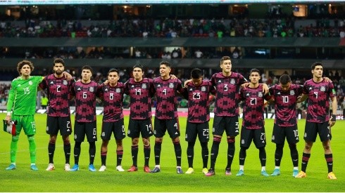 Players of Mexico line up during the national anthem ceremony