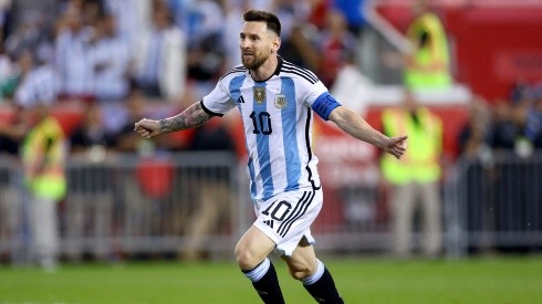 Lionel Messi celebrates a goal in a friendly game against Jamaica