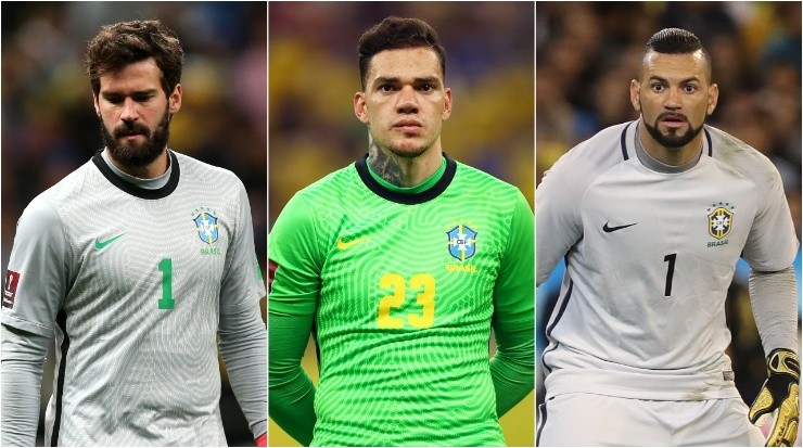 Alisson Becker (left), Ederson (c) and Weverton. (Getty Images)